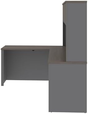 Bestar L-Shaped Desk with Hutch, Bark Grey, Prestige +, 72W