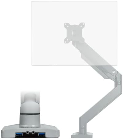 UPLIFT DESK Crestview Single Monitor Arm - Gas Spring Monitor Mount with USB Ports, Fits 13-35” Inch Displays, VESA Compatible, Clamp or Grommet Mounting, Fits Standing Desks & Vertical Options (Gray)