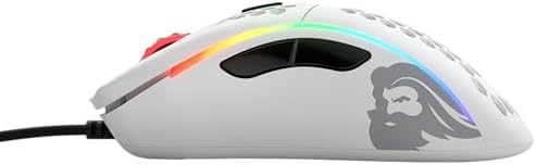 Glorious Model D Wired Gaming Mouse - 68g Superlight Honeycomb Design, RGB, Ergonomic, Pixart 3360 Sensor, Omron Switches, PTFE Feet, 6 Buttons - Matte White