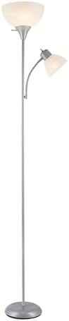 Globe Electric 67134 72" Torchiere Floor Lamp and Adjustable Reading Light, Silver, Frosted Shade, Dual Rotary Switch, 3-Step Dimming, Modern Lighting for Living Room or Office, Timeless