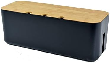Cable Management Box with Bamboo Lid, Large Power Strip Organizer, Black