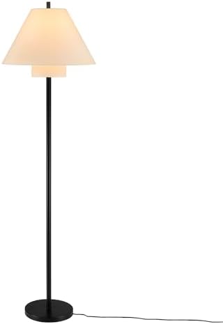 Globe Electric 61000170 62" Floor Lamp, Matte Black, White Fabric Double Shade, On/Off Rotary Switch on Socket, 5-Foot Black Cord, 1-Light, 60W E26/Medium Base Bulb