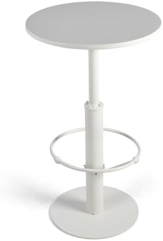 42" Tall Modern Industrial Bar Table-23.6" Dia Round Metal Top Standing Pub Cocktail Bistro Table-Indoor Outdoor Patio-Commercial Grade, Heavy Duty (White)
