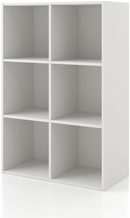 Homes: Inside + Out Apexa 6-Cube Storage Organizer Shelves, Stackable Wood Bookcase Fits Cubby Bins for Organization, Dorm Teen Room Decor & Home Office, White