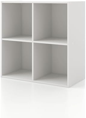 Homes: Inside + Out Apexa 4-Cube Storage Organizer Shelves, Stackable Wood Bookcase Fits Cubby Bins for Organization, Dorm Teen Room Decor & Home Office, White