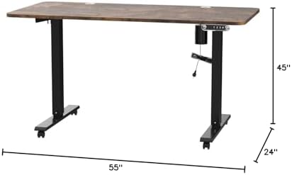 farexon 55 x 24inch Electric Standing Desk Adjustable Height with Power Outlets, Stand up Desk with Wheels,Outlets, Mouse Pad, Preset Heights Home Office Gaming Computer Workstations Table（Brown）