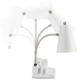 E26 Desk Lamp with 1 USB Charging Port and 1 AC Outlet, Organizer Base, Adjustable Neck, On/Off Switch, Modern Table Lamp for Reading, Working, Studying (White)