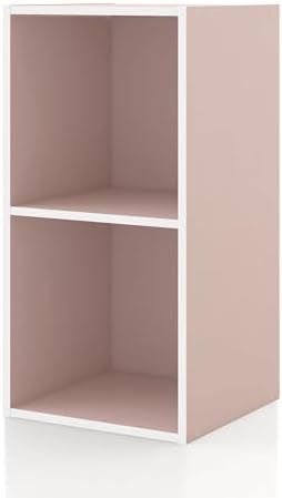 Homes: Inside + Out Apexa 2-Cube Storage Organizer Shelves, Stackable Wood Bookcase Fits Cubby Bins for Organization, Dorm Teen Room Decor & Home Office, Light Pink