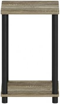Furinno Modern Toolless 2-Tier Square Side Table, Open Shelf, Grey Oak