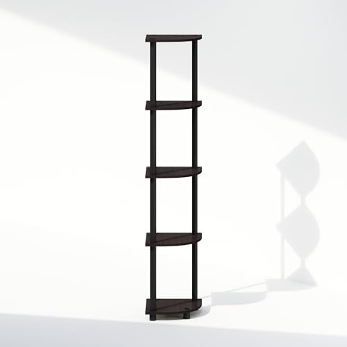 Furinno Turn-N-Tube Storage Shelves, 5-Tier Book Shelf, Corner Shelf, Toolless Open Shelves, for Organization and Storage, Living Room, Home Office, Hallway, Bedroom, Dark Walnut