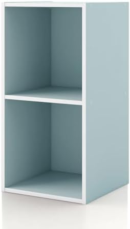 Homes: Inside + Out Apexa 2-Cube Storage Organizer Shelves, Stackable Wood Bookcase Fits Cubby Bins for Organization, Dorm Teen Room Decor & Home Office, Light Blue