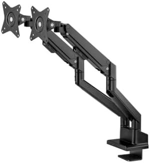 Monoprice Low Profile Dual Monitor Gas Spring Desk Mount - Up to 32in/19.8 lbs Screens, Detachable VESA 100x100/75x75 Plate, 180 Degree Wall Stop, Topside Installation