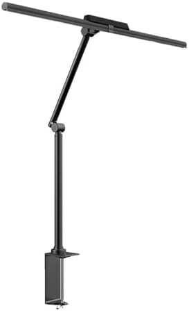 Eye-care Study Lamp, LED Desk Lamp with Clamp, Double Head Eye Protection Desk Lamp with Auto Shut-Off Timer, 5 Color Modes & Stepless Dimming, for Reading Study Workbench ,LED Table Lamp(Black)