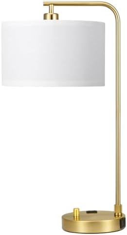 20.7" Gold Table Lamp with USB & Outlet, Fully Dimmable Nightstand Lamp