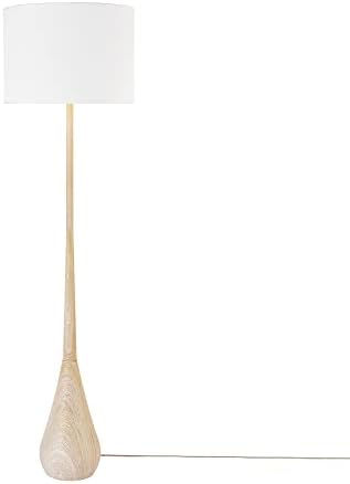Globe Electric 65" Floor Lamp, Wood-Toned Finish, White Cotton Shade, Japandi Style, E26 Base, On/Off Rotary Switch, 5-Ft Cord, 52112