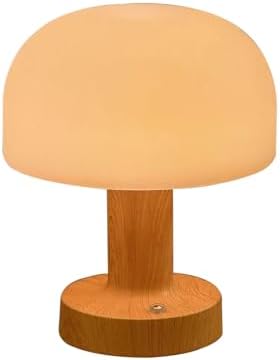 Mushroom Operated Table Lamp 3000mAh Cordless Rechargeable, Touch Dimmable Desk Lamp, LED Night Light for Patio Camping Restaurant Home, H7.3in, Wood Grain