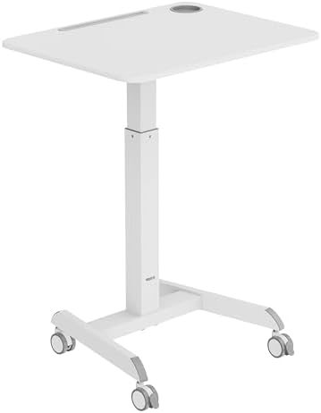 Mount-It! Laptop Cart Rolling Desk Adjustable Height with 28.5" x 22" Tabletop, Ergonomic Sit-Stand Workstation on Wheels Portable for Home Office, Dorm, Classroom, White