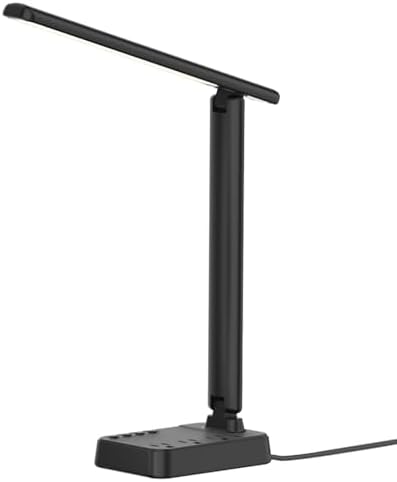 LED Desk Lamp with Power Strip, 3 AC Outlets, 4 USB Ports, Stepless Dimming