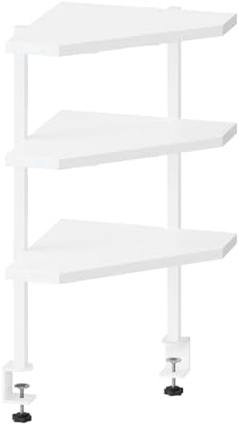 MAHANCRIS Clamp on Desk Corner Organizer, 3-Tier Desktop Shelf, Adjustable Desk Corner Storage Shelf with Metal Frame, for Office, Game Room,White DSWT5501