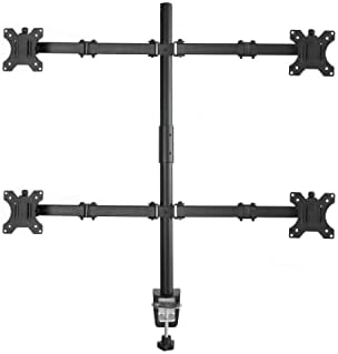 Rocelco Premium Quad Monitor Desk Mount - Standard Pattern Fits Four 13" - 27" LED LCD Flat Computer Screen - Double Articulated Full Motion Adjustable Arms - Grommet and C Clamp - Black (R DM4)