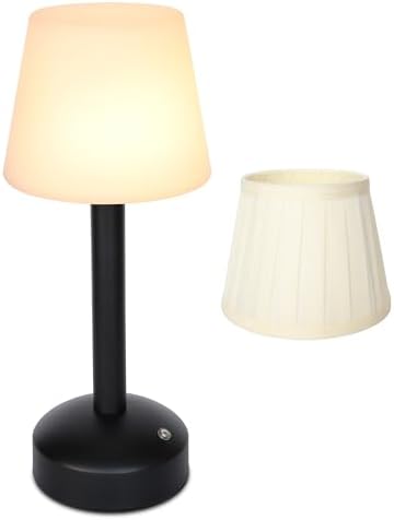 Mr.White Rechargeable Cordless Table Lamp with Fabric Lampshade & Adjustable Poles, 5200mAh Battery Operated Portable Table Light for Patio Restaurant Kitchen Dining (Black)