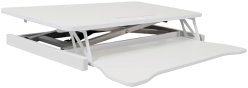 Height Adjustable Standing Desk Converter, White, MDF Steel Frame, 31.5x17 Inch Desktop, Gas Spring Lift System, Keyboard Tray, Sit Stand Workstation, 44 lb Capacity (White)