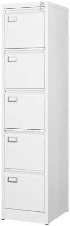 BYNSOE 5 Drawer File Cabinet with Lock Metal Vertical File Cabinet Office Home Vertical File Cabinet for A4 Legal/Letter Size Narrow File Cabinet Locked,Assembly Required