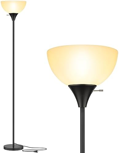Coucrek Floor Lamp, LED Standing Lamps with White Plastic Shade, Black Modern Torchiere Floor Lamp, Tall Lamps for Living Room Dorm, Bulb not Included