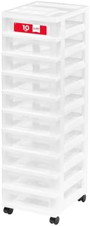 IRIS USA 10-Drawer Rolling Storage Cart, White/Clear
