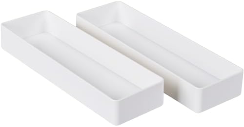 Teling 2 Pcs White Plastic Desk Drawer Organizer Pen Tray Shallow