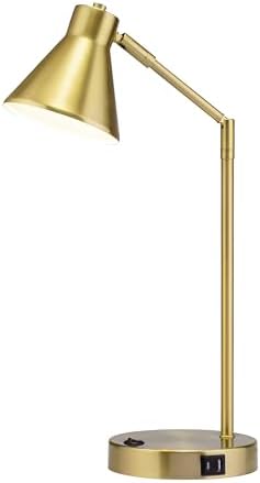 O'Bright Astrum - LED Desk Lamp with Dual USB Charging Ports, 100% Metal, 270 Degree Swivel Arms, Soft White Light (3000K), Bedside & Home Office Table Lamp, ETL Listed, Antique Brass Finish