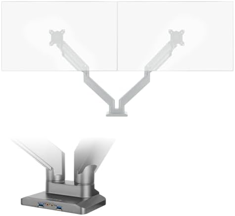 UPLIFT DESK Crestview Dual Monitor Arm - Gas Spring Monitor Mount with USB Ports, Fits 13-35” Inch Displays, VESA Compatible, Clamp or Grommet Mounting, Fits Standing Desks & Vertical Options (Gray)