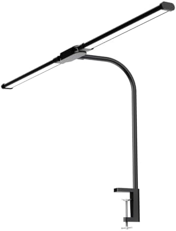 LED Desk Lamp for Home Office Eye-Caring Monitor Tablelamp with Clamp Color Changing Dimmable with Flexible Gooseneck Doublehead,Black