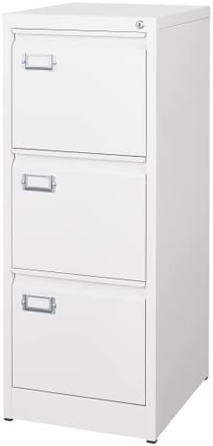 BYNSOE 3 Drawer File Cabinet with Lock Metal Vertical File Storage Cabinet Office Home Steel Vertical File Cabinet for A4 Legal/Letter Size Narrow File Cabinet Locked,Assembly Required