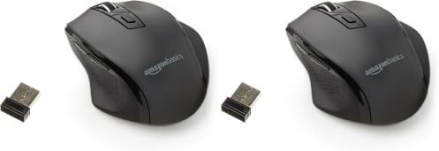 Amazon Basics Portable Wireless Computer Mouse, Ergonomic, 2.4 GHz Optical, DPI Adjustable, Easy to Use, Compatible with PC, Mac, Laptop, Black (Pack of 2)