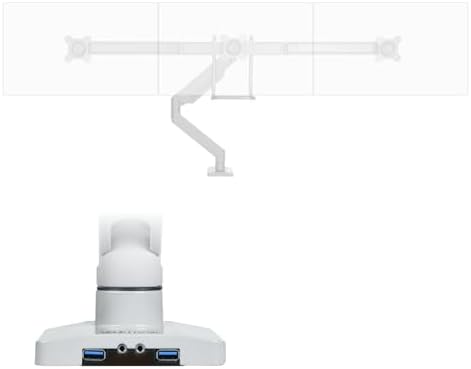 UPLIFT DESK Crestview Align Triple Monitor Stand - Gas Spring Monitor Mount, Adjustment Handle & USB Ports, 13-32” Inch Displays, VESA Compatible, Clamp or Grommet Mounting, Fits Standing (White)