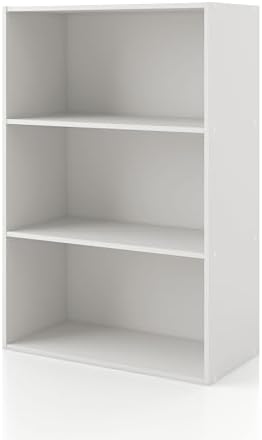 Homes: Inside + Out Apexa 3-Tier Cube Storage Organizer Shelves, Stackable Wood Bookcase Fits Cubby Bins for Organization, Dorm Teen Room Decor & Home Office, White