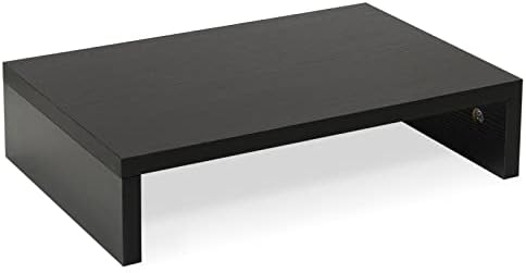 TEAMIX Black Monitor Stand Riser, Wood Desk Organizer for Laptop & Computer