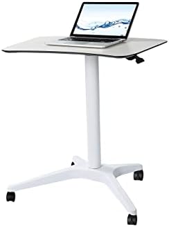 Mobile Standing Desk,Pneumatic Height Adjustable Laptop Desk, Mobile Laptop Desk with Wheels, Height Adjustable from 29.5'' to 47'',White