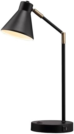 O'Bright Astrum - LED Desk Lamp with Dual USB Charging Ports, 100% Metal, 270 Degree Swivel Arms, Soft White Light (3000K), Bedside & Home Office Table Lamp, ETL Listed, Black