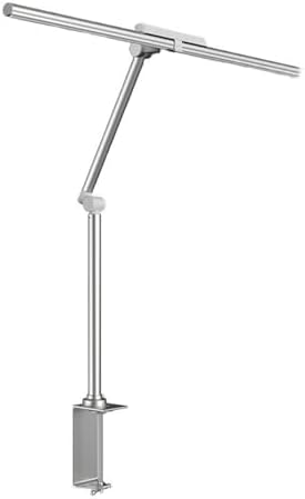 Eye-care Study Lamp, LED Desk Lamp with Clamp, Double Head Eye Protection Desk Lamp with Auto Shut-Off Timer, 5 Color Modes & Stepless Dimming, for Reading Study Workbench ,LED Table Lamp(Silver)
