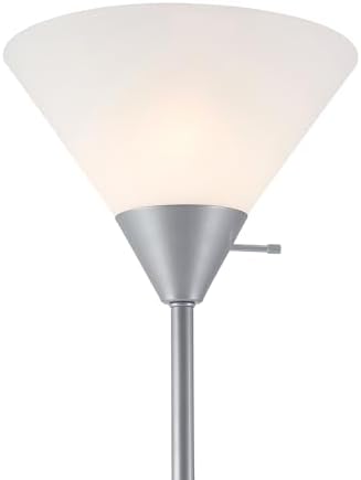Globe Electric 677150 Elliott 72" Floor Lamp, Silver, White Plastic Shade, On/Off Rotary Switch on Shade, Standing, Living Room Decor, Bedroom, Tall, Corner Light
