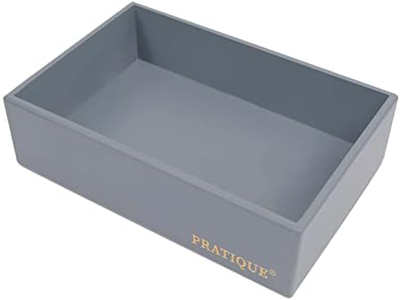 PRATIQUE Bamboo Drawer Organizer - Kitchen Utensil Organizer Silverware Tray Cutlery Holder，Office Desk Supplies and Accessories,8.9 * 5.9 * 2.6,Grey