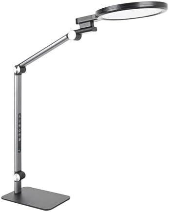 Full Spectrum Eye Care LED Desk Lamp, Foldable 4 Axis Rotation, 5 Colors 5 Brightness Levels, 45Min Timer Dual USB Charging Port for Study Office Reading (US Plug)