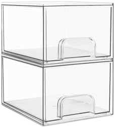 Vtopmart 2 Pack Small Clear Stackable Storage Drawers for Desk, Countertop