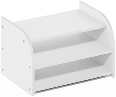 Furinno Classic Desk Organizers and Accessories, 3-Tier Monitor Riser, Office Organization, Desk Top Book Shelf, for Office Supplies, White