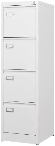BYNSOE 4 Drawer File Cabinet with Lock Metal Vertical File Storage Cabinet Office Home Steel Vertical File Cabinet for A4 Legal/Letter Size Narrow File Cabinet Locked,Assembly Required