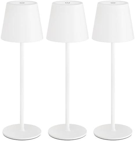 uuffoo 3 Pack Cordless Table Lamp Rechargeable 5000mAH Battery Operated Lights Touch Control LED Portable Desk Lamps 3 Color Dimming for Outdoor Coffee Bedroom Kitchen (White)