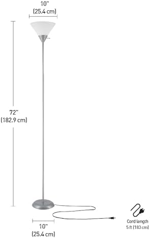 Globe Electric 677150 Elliott 72" Floor Lamp, Silver, White Plastic Shade, On/Off Rotary Switch on Shade, Standing, Living Room Decor, Bedroom, Tall, Corner Light