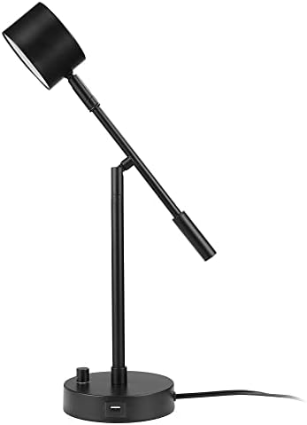 Globe Electric 52271 Aristocrat 16" Integrated LED Swing Arm Desk Lamp, Matte Black, Dimmable On/Off Rotary Switch at Base, 2.1A USB Port